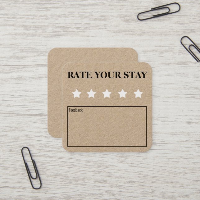 Bewertung Ihrer Bleibe Airbnb Hospitality-Feedback Quadratische Visitenkarte (Vorderseite/Rückseite Beispiel)