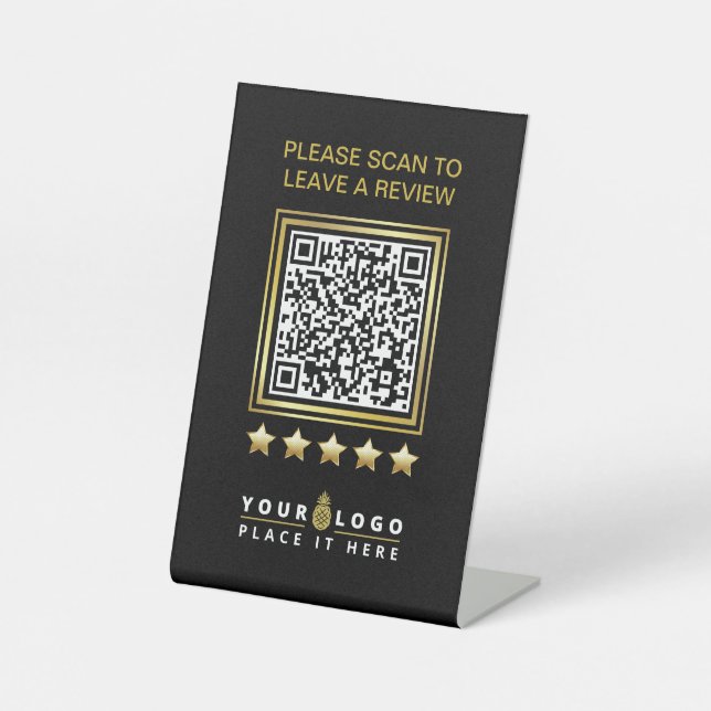 Bewertung von Firmenlogo für Black Gold QR Sockelschild (Vorderseite)
