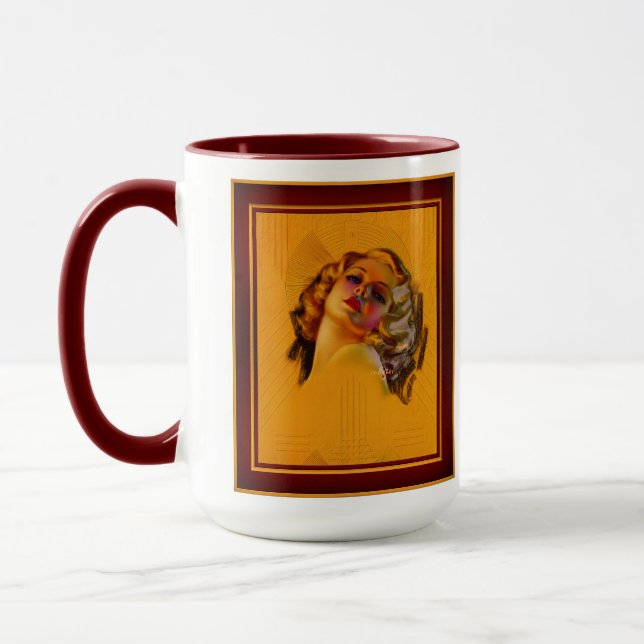Bewitching Eyes Art Deco Porträt von Zoe Mozert Tasse (Links)