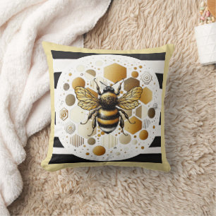 Bewohnte Biene auf Honeycomb: Hexagons und Kreise Kissen