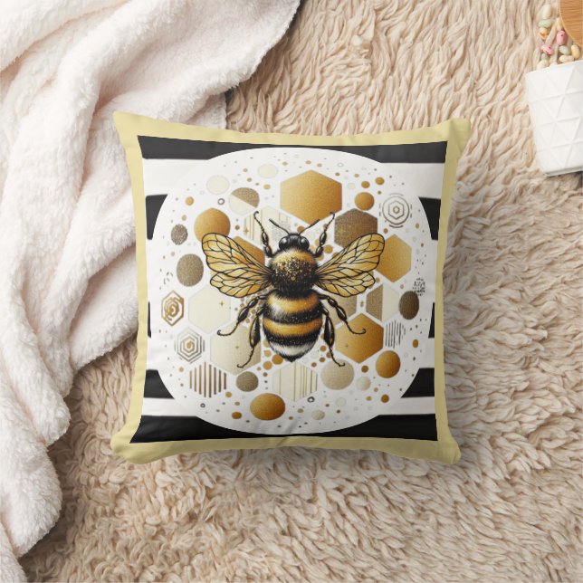 Bewohnte Biene auf Honeycomb: Hexagons und Kreise Kissen (Decke)