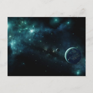 Bewohnter Planet im Weltraum Postkarte