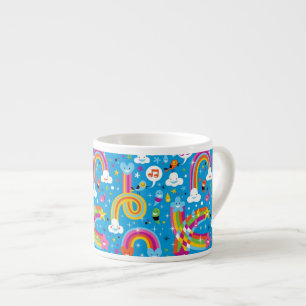 bewölkt Regenbogenregentropfen-Herzmuster Espressotasse