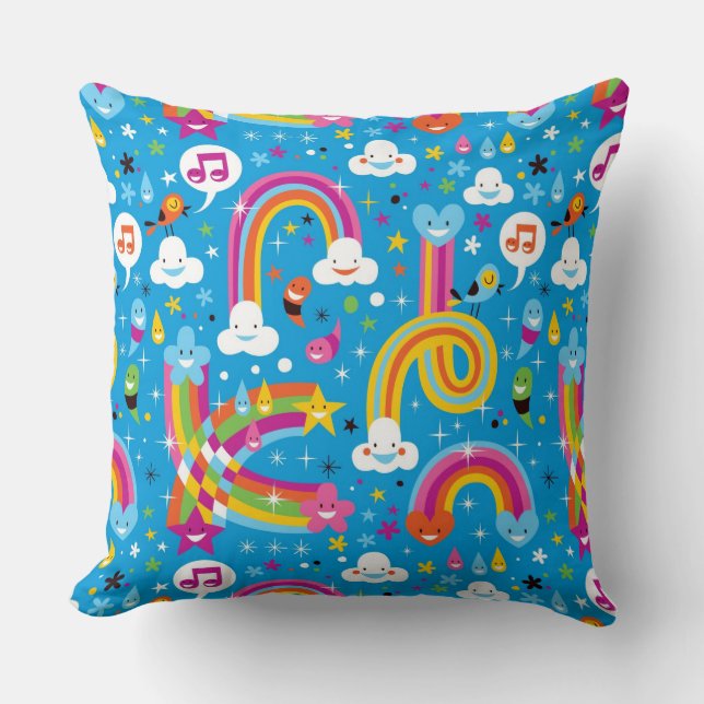 bewölkt Regenbogenregentropfen-Herzmuster Kissen (Vorderseite)