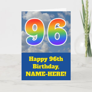 Bewölkter blauer Himmel, Regenbogenmuster "96" Geb Karte