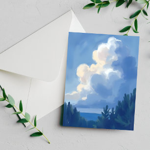 Bewölkter Himmel Blaue Wald-Wasserfarben-Postkar