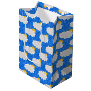 Bewölkter Sonniger Regen Muster Design Blau Mittlere Geschenktüte