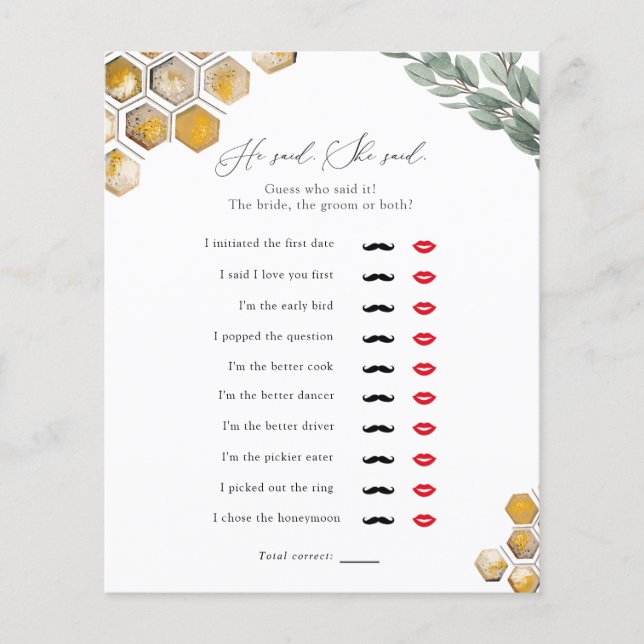 Bewollte er sein, sagte sie sagte Brautparty Game (Vorderseite)