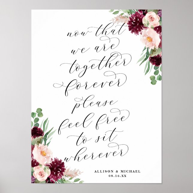 Bewundern | Blumige Schrift Hochzeitsgästesitzschi Poster (Vorne)