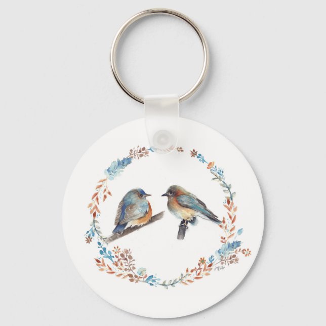 Bewundernswert Blue Bird Couple Wasserfarbe Kunst Schlüsselanhänger (Vorderseite)