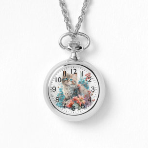 Bewundernswerte Aquarellfarbe Sibirische Kätzchen  Armbanduhr