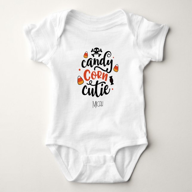Bewundernswerte "Candy Corn Süsse" Monogram Name Baby Strampler (Vorderseite)