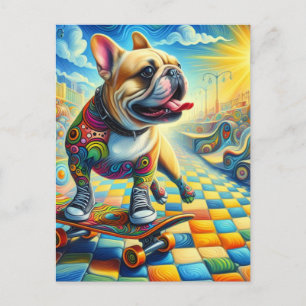 Bewundernswerte französische Bulldogge Skateboarde Postkarte