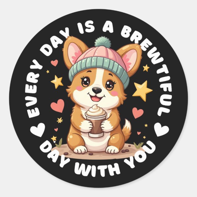 Bewundernswerter Corgi-Kaffee Lover Runder Aufkleber (Vorderseite)