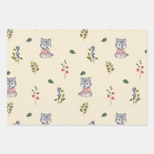 Bewundernswertes Wolf- und Waldbeeren-Muster Geschenkpapier Set