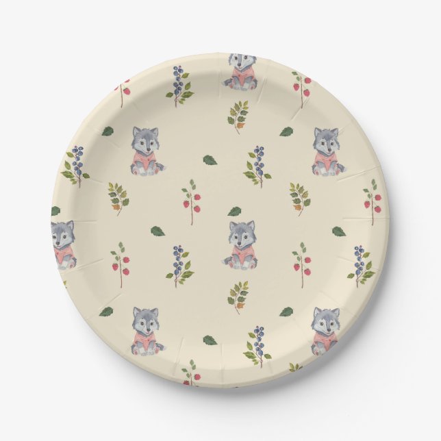 Bewundernswertes Wolf- und Waldbeeren-Muster Pappteller (Vorderseite)