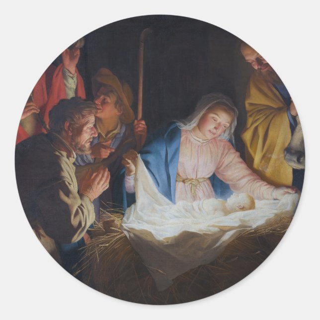 Bewunderung der Hirten - Honthorst - Weihnachten Runder Aufkleber (Vorderseite)