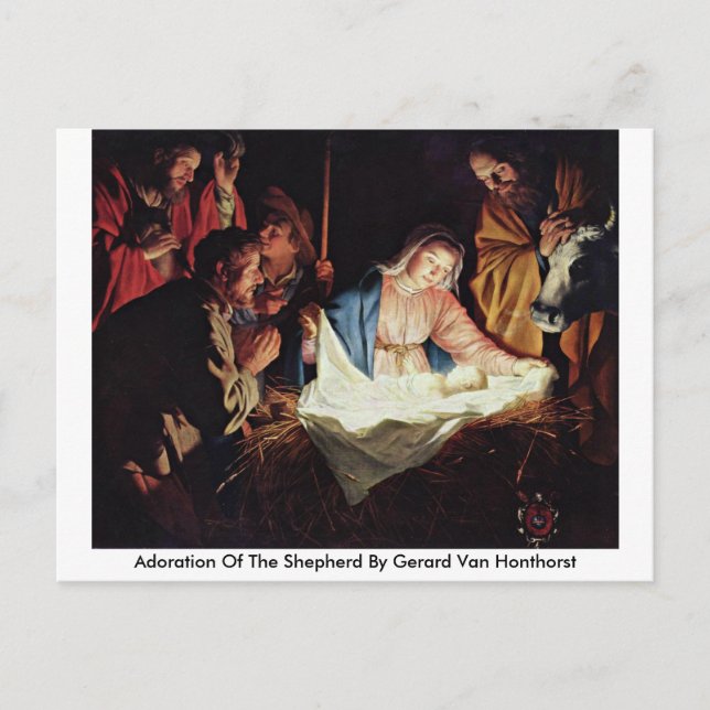 Bewunderung des Hirten durch Gerard Van Honthorst Postkarte (Vorderseite)