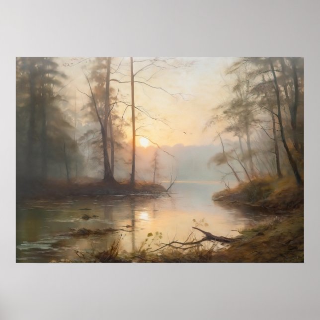 Bewunderung des Sonnenaufgangs am Fluss Poster (Vorne)