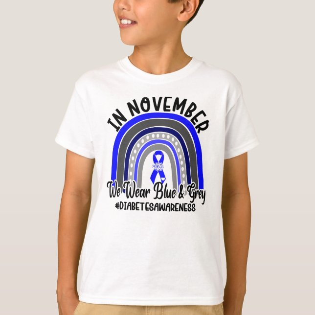 Bewusstsein für Diabetes Wir tragen Blauer und Gra T-Shirt (Vorderseite)