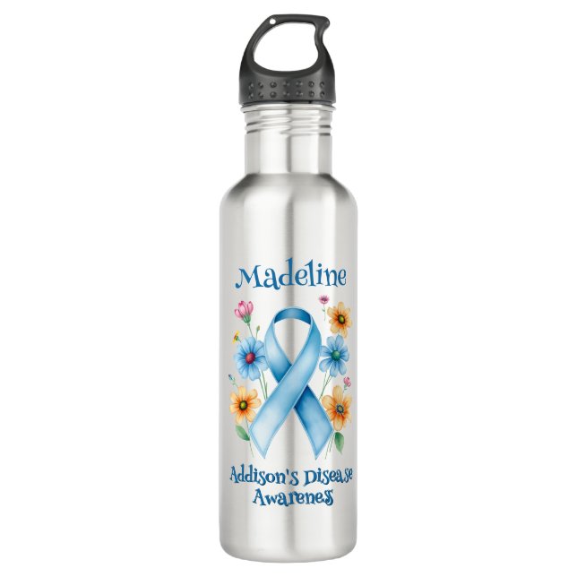 Bewusstsein für die Erkrankung | Blue Ribbon Edelstahlflasche (Vorderseite)