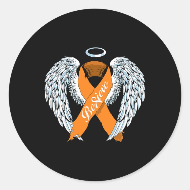 Bewusstsein glauben Orange Ribbon und Engel Wings Runder Aufkleber (Vorderseite)