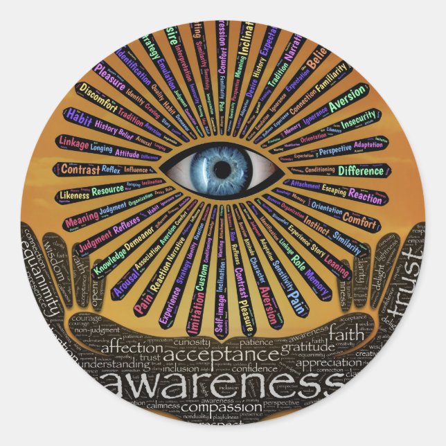 Bewusstsein Mindest Auge Inspiration Word Art Runder Aufkleber (Vorderseite)