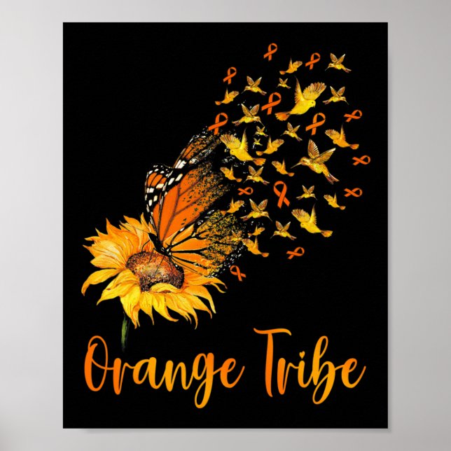 Bewusstsein Sonnenblumen Butterfly Orange Ribbon S Poster (Vorne)