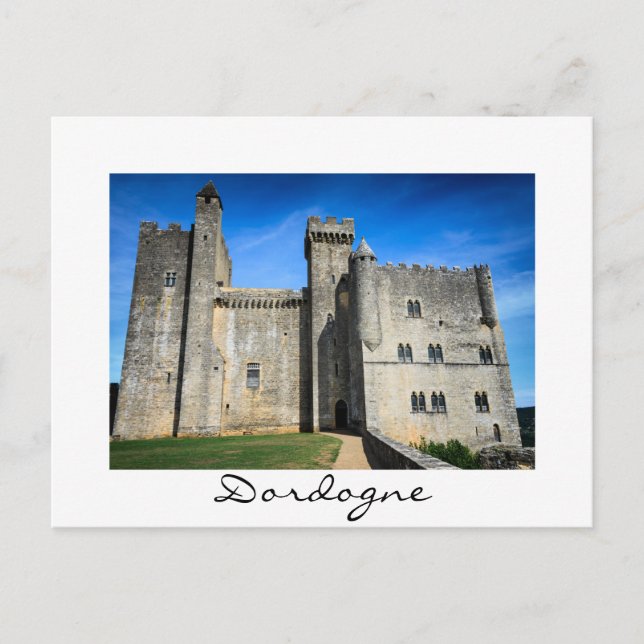 Beynac Schloss Dordogne weiße Textkarte Postkarte (Vorderseite)