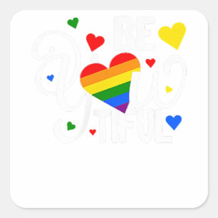 BeYouTIFUL Gay Pride Lesbian Rainbow Heart Quadratischer Aufkleber