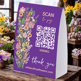 BEZAHLEN PER QR-Code Blumenhändler Handgemalte Blu Tischaufsteller