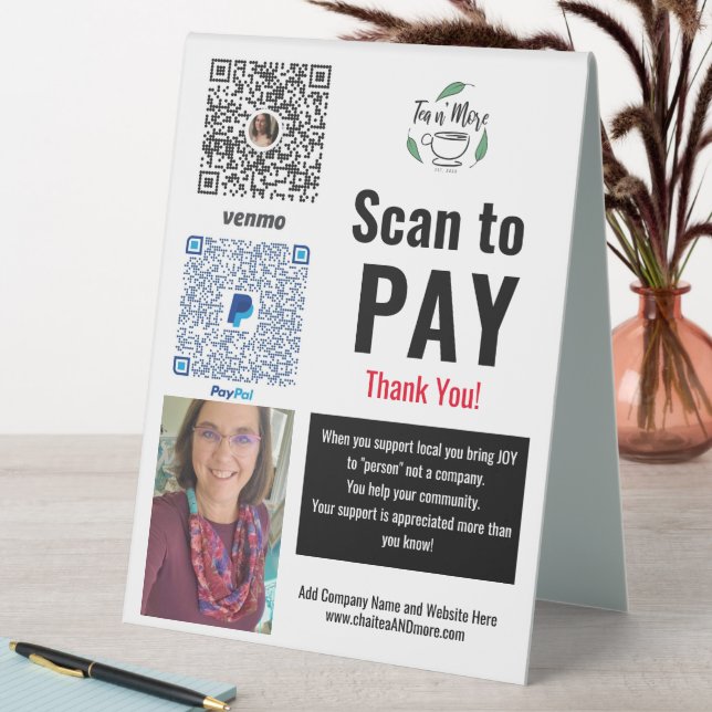 Bezahlen Sie hier Venmo Business Transaktionen QR  Tischaufsteller (In Situ (Tisch))