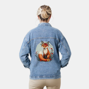Bezaubernd Blumenfox Holzlandschaft Kunst Jeansjacke