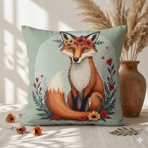 Bezaubernd Blumenfox Holzlandschaft Kunst Kissen