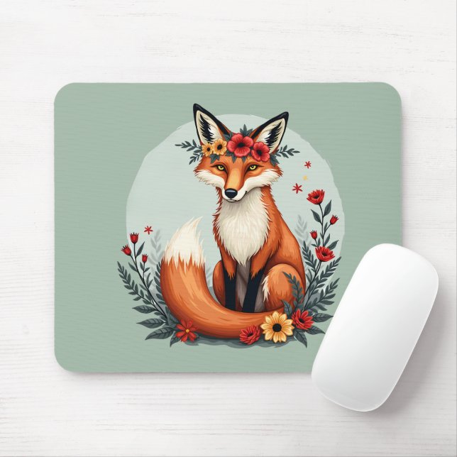 Bezaubernd Blumenfox Holzlandschaft Kunst Mousepad (Mit Mouse)