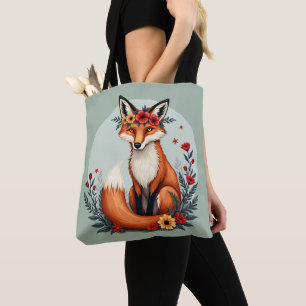 Bezaubernd Blumenfox Holzlandschaft Kunst Tasche