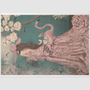 Bezaubernd, elegante Frau, Flamingo und Blumen Seidenpapier