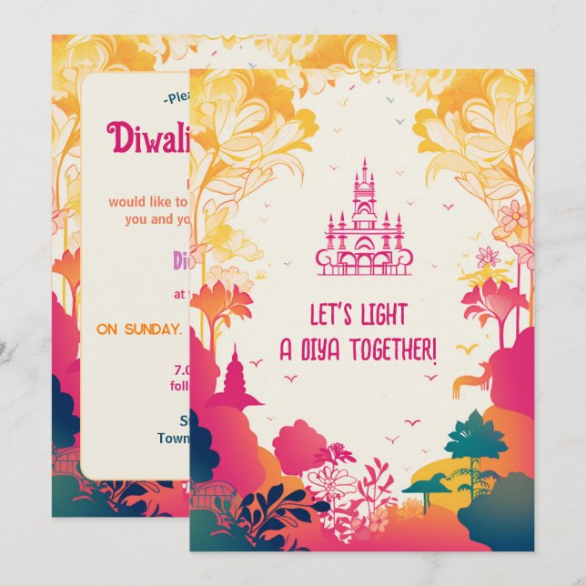 Bezaubernd floraler Diwali 🪷 Einladung (Vorne/Hinten)