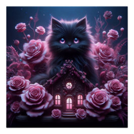 Bezaubernd Kitten Haven: 3D Dark Fantasy Art Print Poster