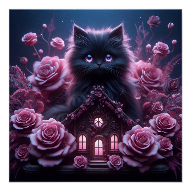Bezaubernd Kitten Haven: 3D Dark Fantasy Art Print Poster (Vorderseite)