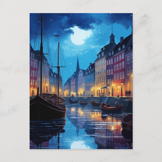Bezaubernd Nyhavn Kopenhagen Night Canal Scene Postkarte (Vorderseite)