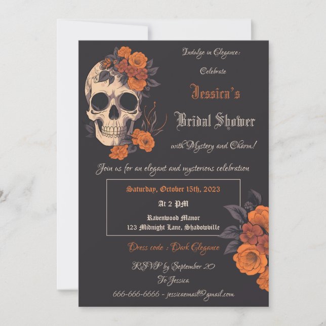 Bezaubernd Orange Bouquet auf Cream Skull Einladung (Vorderseite)