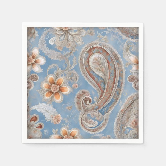 Bezaubernd Paisley Peach and Blue Serviette (Vorderseite)