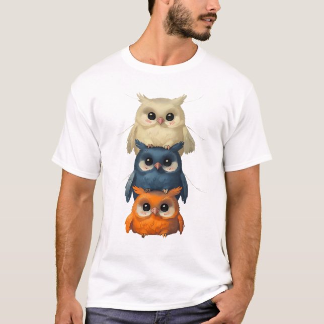 Bezaubernde Anime-Stil-Eulen gestapelt T-Shirt (Vorderseite)