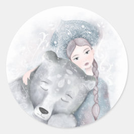 Bezaubernde Bären und Mädchen Runder Aufkleber