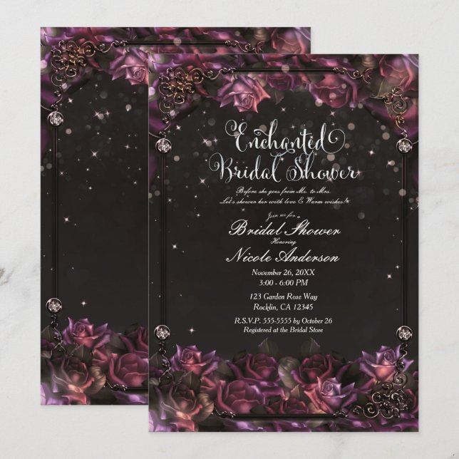 Bezaubernde Berry Rose Dark Floral Garden Bridal Einladung (Vorne/Hinten)