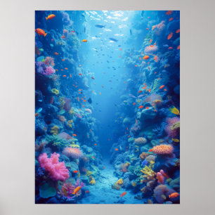 Bezaubernde blaue Tiefen und Korallenriffe Poster