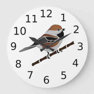 Bezaubernde Boreal Chickadee Bird Cartoon Große Wanduhr