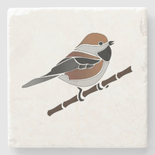 Bezaubernde Boreal Chickadee Bird Cartoon Steinuntersetzer