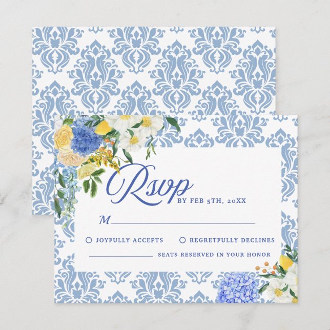 Bezaubernde Burgundy & Maroon Blues Black Wedding RSVP Karte (Vorne/Hinten)